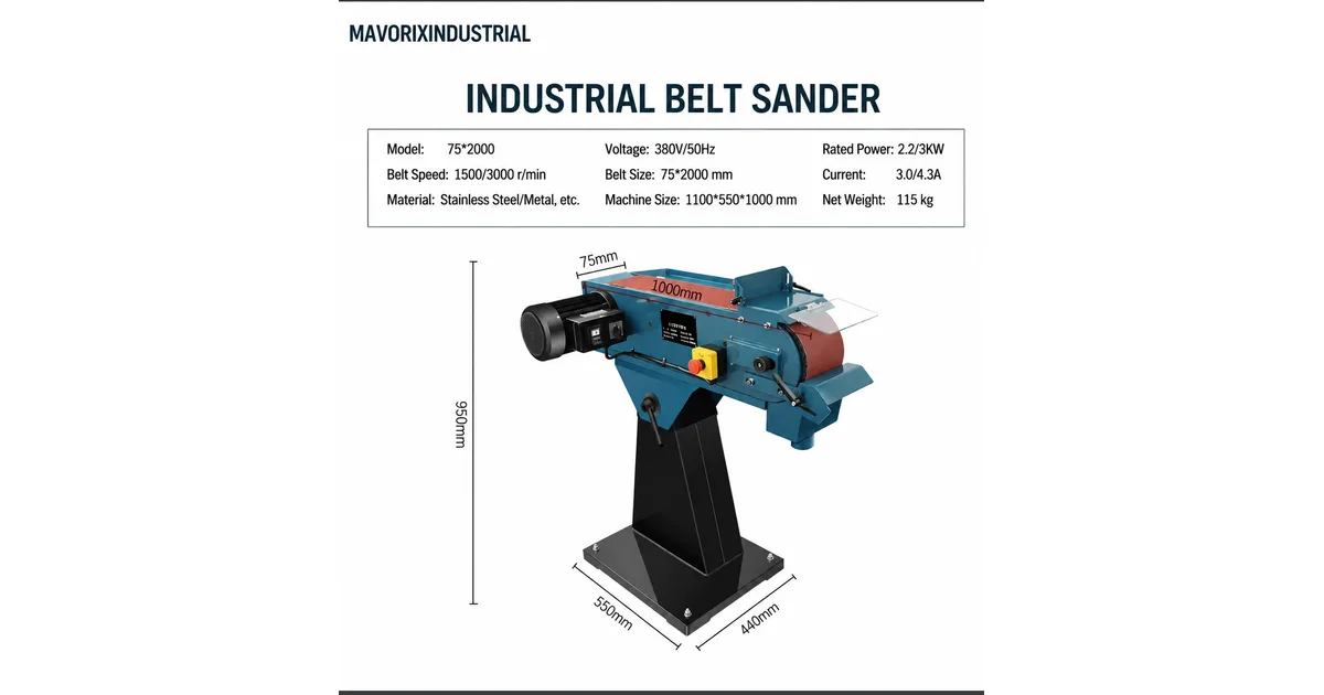 75x2000 industrial belt sander specifications for metal finishing