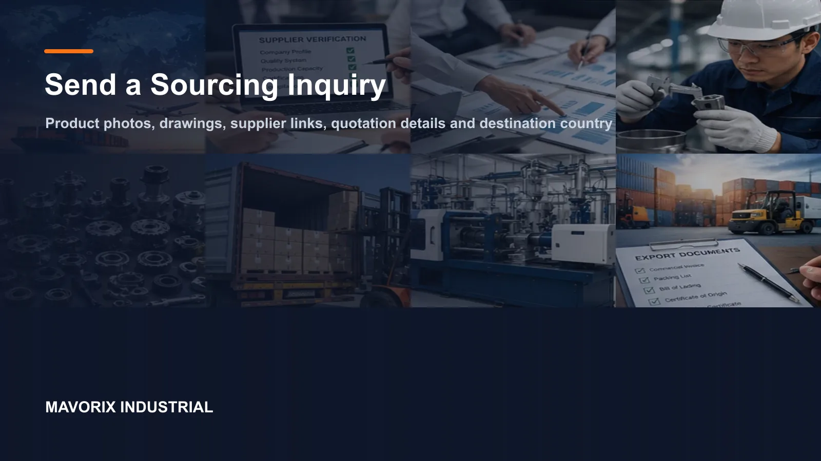 Industrial sourcing inquiry with product photos, drawings, quotation details, email and WhatsApp coordination