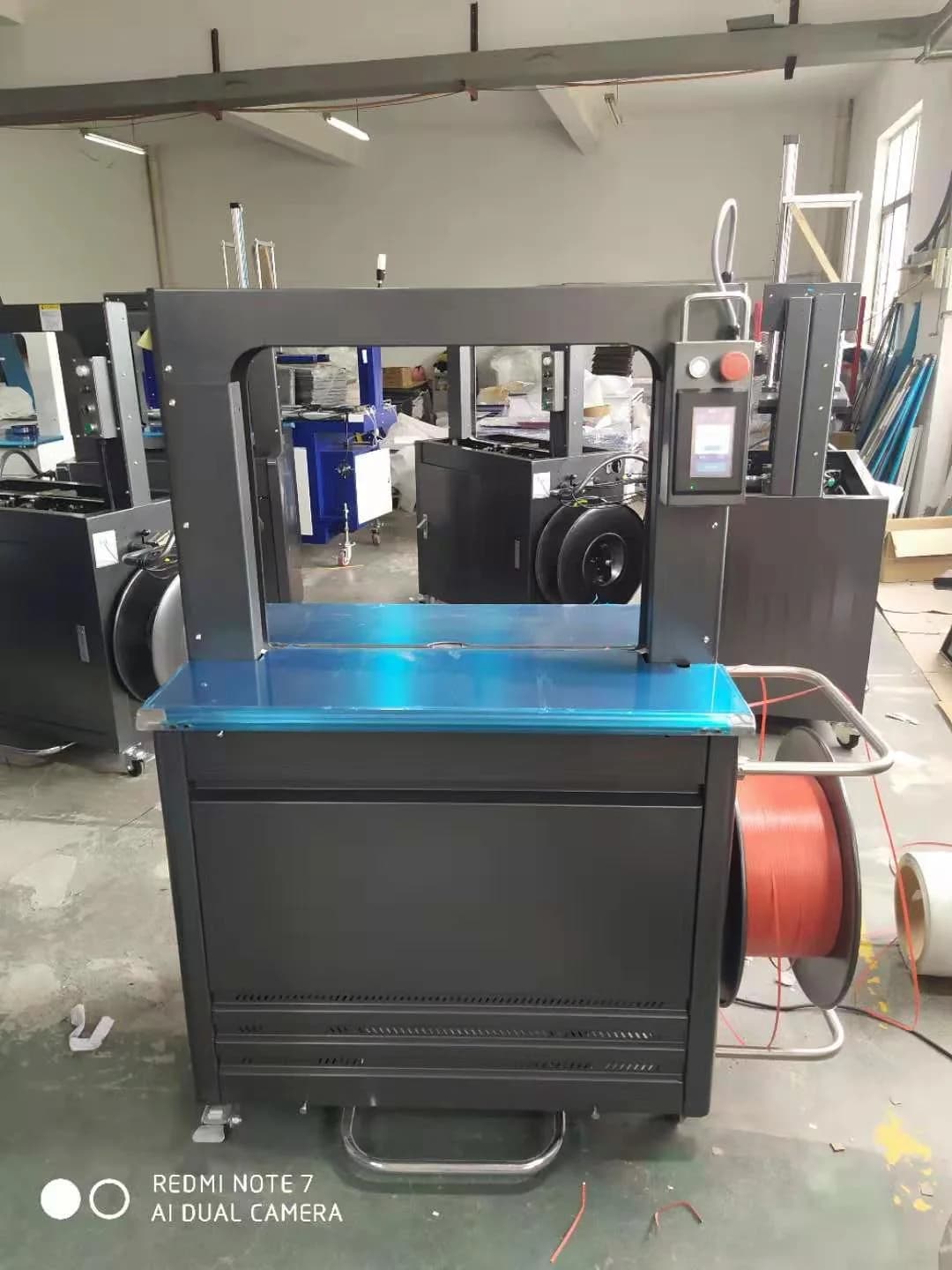 MS-505 automatic PP strapping machine photographed during inspection for a Romania-bound sourcing order