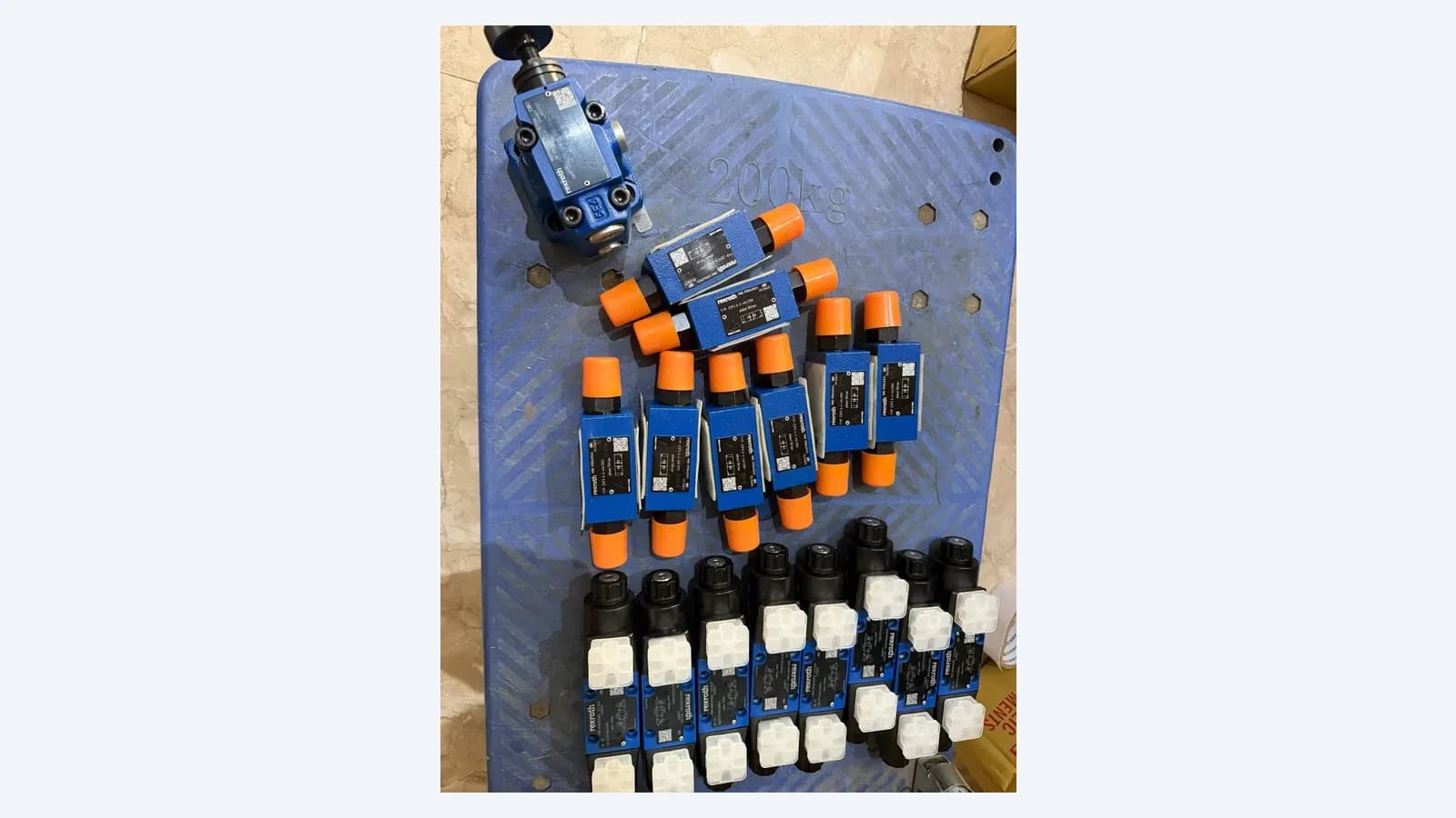 Batch of Bosch Rexroth hydraulic valves prepared for sourcing review