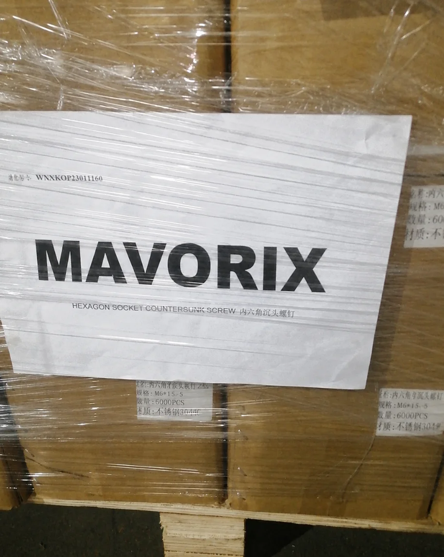 M6 x 15 304 stainless steel hex socket countersunk screw carton labels prepared for Serbia