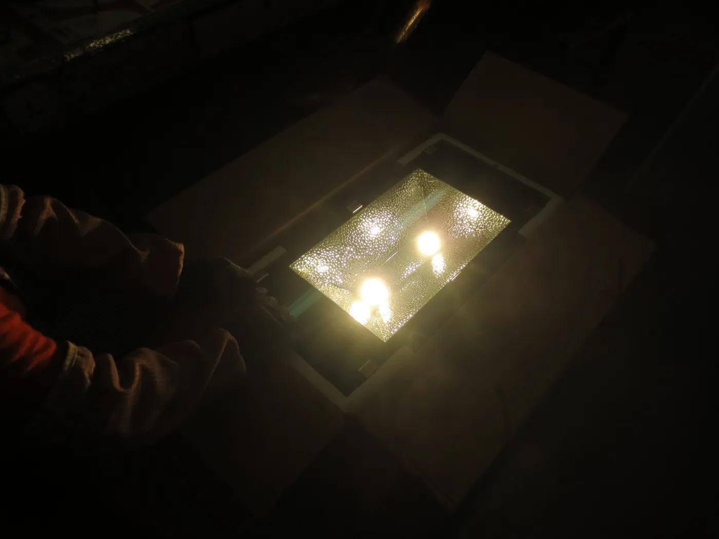 Industrial LED flood light during a basic power-on lighting check